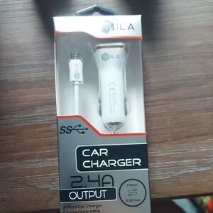 White Car Charger with 2-Port USB